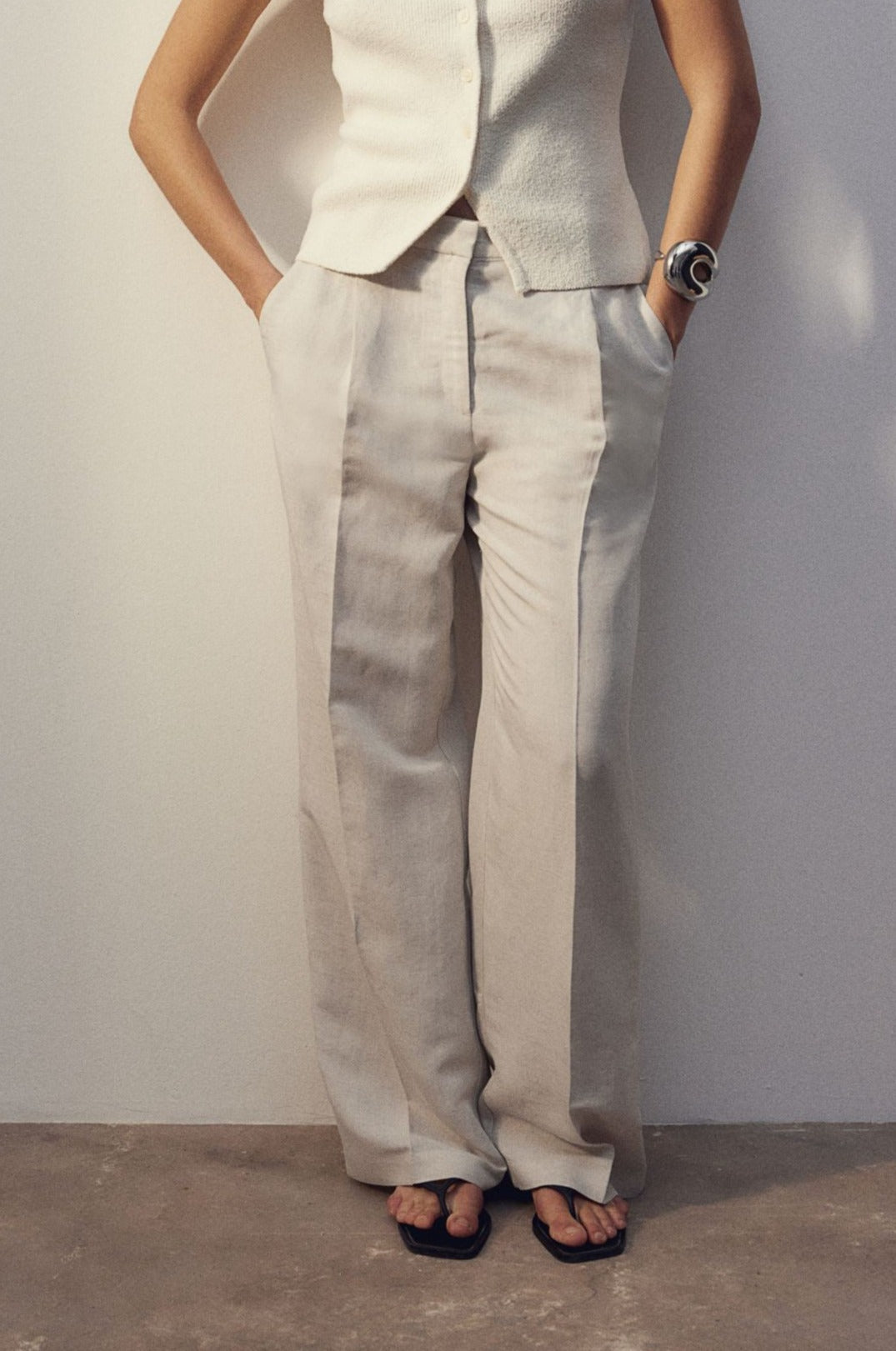 Isabella | Long Linen-Blend Trousers